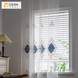 DIHIN HOME European Blue Embroidered Sheer Curtain, Grommet Window Curtain for Living Room ,52x63-inch,1 Panel Roman Shades Curtains Window Blinds custom curtains blackout curtains curtains for living room sheer curtains curtain fabric linen curtains kitchen curtains velvet curtains pinch pleat curtains bay window curtains outdoor curtains pleated curtains floral curtains dining room curtains kitchen valances drapes for bedroom patio curtains nursery curtains grommet curtains