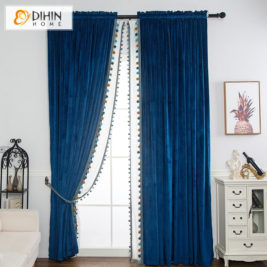 DIHIN HOME European Blue Velvet Fabric,Blackout Grommet Window Curtain for Living Room ,52x63-inch,1 Panel Roman Shades Curtains Window Blinds custom curtains blackout curtains curtains for living room sheer curtains curtain fabric linen curtains kitchen curtains velvet curtains pinch pleat curtains bay window curtains outdoor curtains pleated curtains floral curtains dining room curtains kitchen valances drapes for bedroom patio curtains nursery curtains grommet curtains