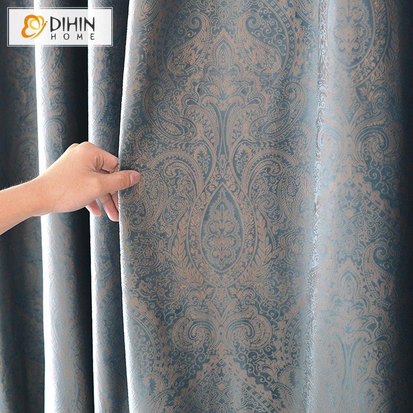 DIHIN HOME European Brief Jacquard Customized Curtains,Blackout Grommet Window Curtain for Living Room ,52x63-inch,1 Panel Curtains custom curtains blackout curtains curtains for living room curtain fabric linen curtains
