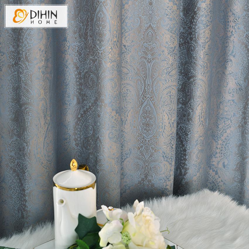 DIHIN HOME European Brief Jacquard Customized Curtains,Blackout Grommet Window Curtain for Living Room ,52x63-inch,1 Panel Curtains custom curtains blackout curtains curtains for living room curtain fabric linen curtains