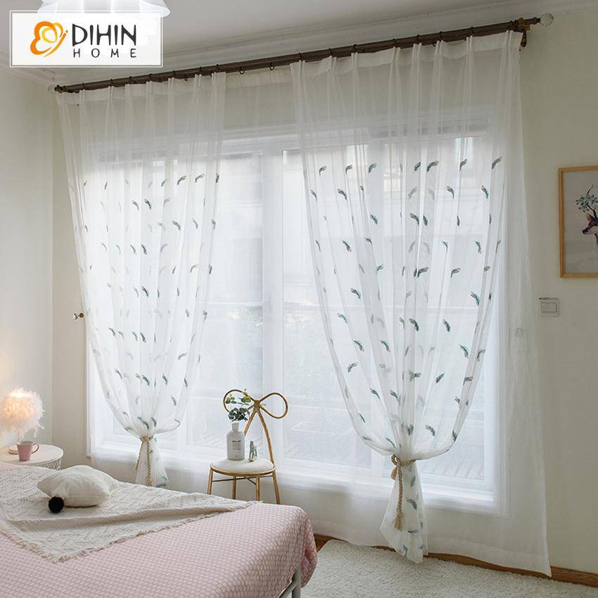 DIHIN HOME European Colorful Embroidered Feather Sheer Curtain, Grommet Window Curtain for Living Room ,52x63-inch,1 Panel Roman Shades Curtains Window Blinds custom curtains blackout curtains curtains for living room sheer curtains curtain fabric linen curtains kitchen curtains velvet curtains pinch pleat curtains bay window curtains outdoor curtains pleated curtains floral curtains dining room curtains kitchen valances drapes for bedroom patio curtains nursery curtains grommet curtains
