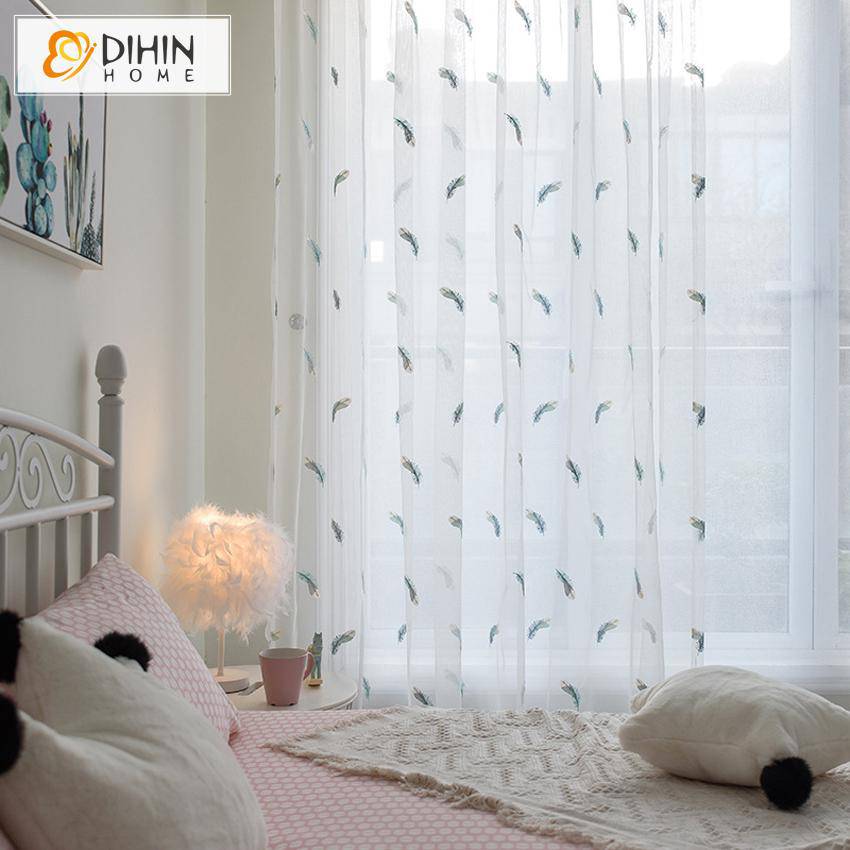 DIHIN HOME European Colorful Embroidered Feather Sheer Curtain, Grommet Window Curtain for Living Room ,52x63-inch,1 Panel Roman Shades Curtains Window Blinds custom curtains blackout curtains curtains for living room sheer curtains curtain fabric linen curtains kitchen curtains velvet curtains pinch pleat curtains bay window curtains outdoor curtains pleated curtains floral curtains dining room curtains kitchen valances drapes for bedroom patio curtains nursery curtains grommet curtains