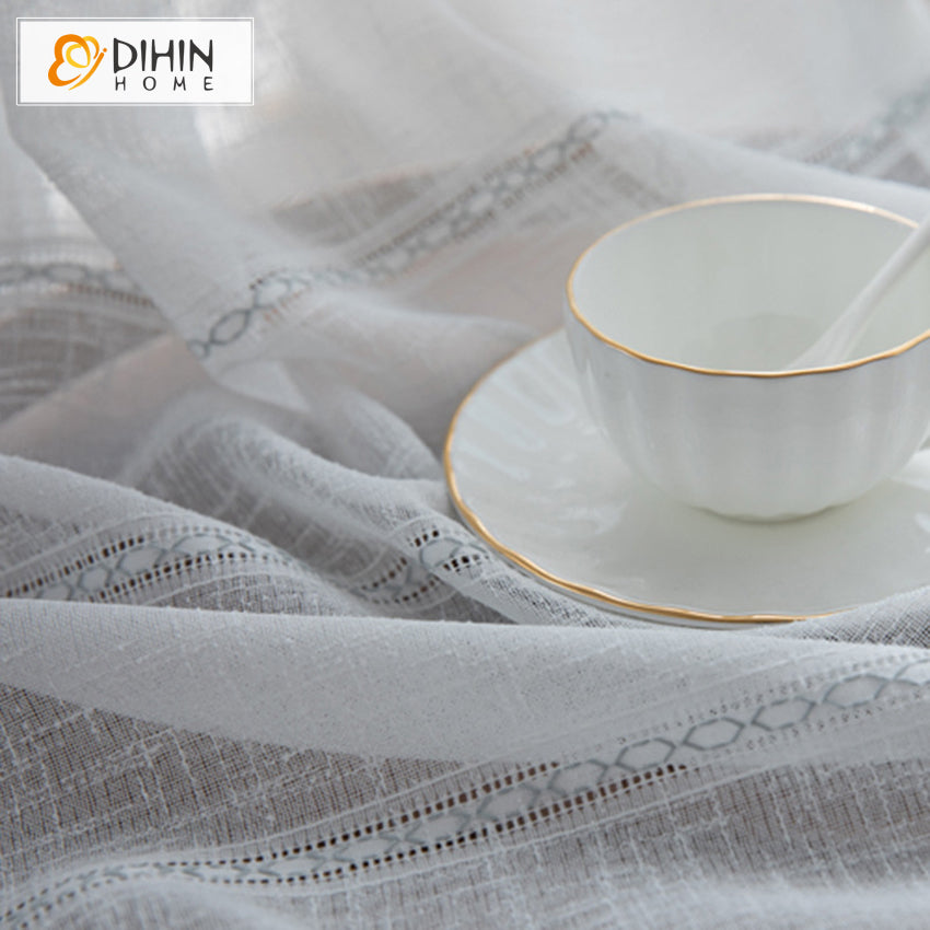 DIHIN HOME European Cotton Linen Geometric Embroidered Sheer Curtain,Grommet Window Curtain for Living Room ,52x63-inch,1 Panel Roman Shades Curtains Window Blinds custom curtains blackout curtains curtains for living room sheer curtains curtain fabric linen curtains kitchen curtains velvet curtains pinch pleat curtains bay window curtains outdoor curtains pleated curtains floral curtains dining room curtains kitchen valances drapes for bedroom patio curtains nursery curtains grommet curtains