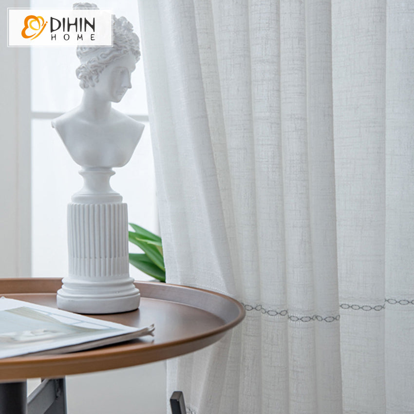 DIHIN HOME European Cotton Linen Geometric Embroidered Sheer Curtain,Grommet Window Curtain for Living Room ,52x63-inch,1 Panel Roman Shades Curtains Window Blinds custom curtains blackout curtains curtains for living room sheer curtains curtain fabric linen curtains kitchen curtains velvet curtains pinch pleat curtains bay window curtains outdoor curtains pleated curtains floral curtains dining room curtains kitchen valances drapes for bedroom patio curtains nursery curtains grommet curtains