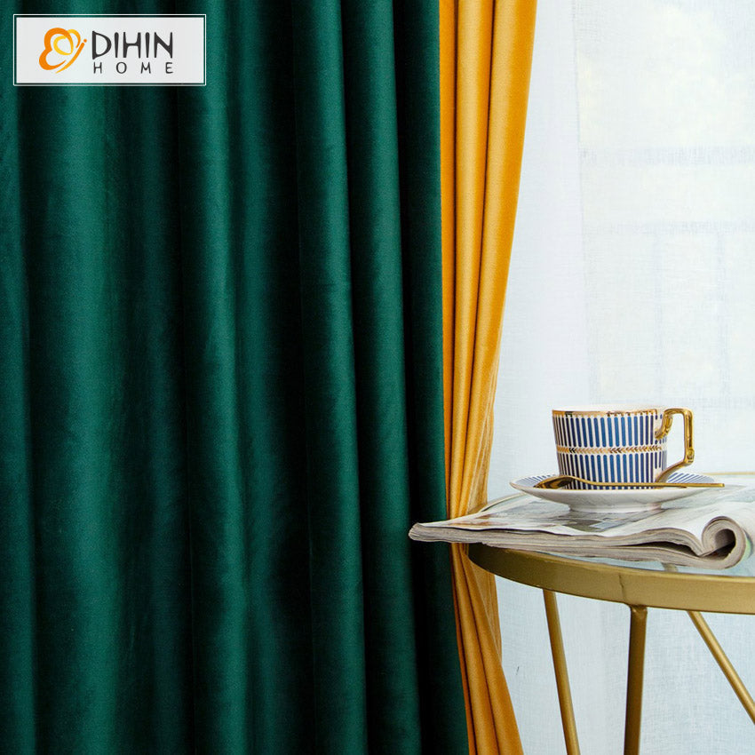 DIHIN HOME European Dark Green and Yellow Color Velvet Fabric Customized Valance ,Blackout Curtains Grommet Window Curtain for Living Room ,52x84-inch,1 Panel Roman Shades Curtains Window Blinds custom curtains blackout curtains curtains for living room sheer curtains curtain fabric linen curtains kitchen curtains velvet curtains pinch pleat curtains bay window curtains outdoor curtains pleated curtains floral curtains dining room curtains kitchen valances drapes for bedroom patio curtains nursery curtains 