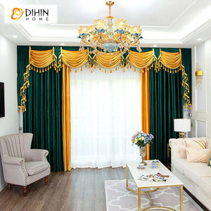 DIHIN HOME European Dark Green and Yellow Color Velvet Fabric Customized Valance ,Blackout Curtains Grommet Window Curtain for Living Room ,52x84-inch,1 Panel Roman Shades Curtains Window Blinds custom curtains blackout curtains curtains for living room sheer curtains curtain fabric linen curtains kitchen curtains velvet curtains pinch pleat curtains bay window curtains outdoor curtains pleated curtains floral curtains dining room curtains kitchen valances drapes for bedroom patio curtains nursery curtains 