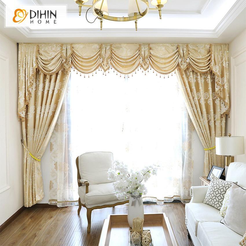 DIHIN HOME European Golden Customized Embroirdered Valance ,Blackout Curtains Grommet Window Curtain for Living Room ,52x84-inch,1 Panel Roman Shades Curtains Window Blinds custom curtains blackout curtains curtains for living room sheer curtains curtain fabric linen curtains kitchen curtains velvet curtains pinch pleat curtains bay window curtains outdoor curtains pleated curtains floral curtains dining room curtains kitchen valances drapes for bedroom patio curtains nursery curtains grommet curtains