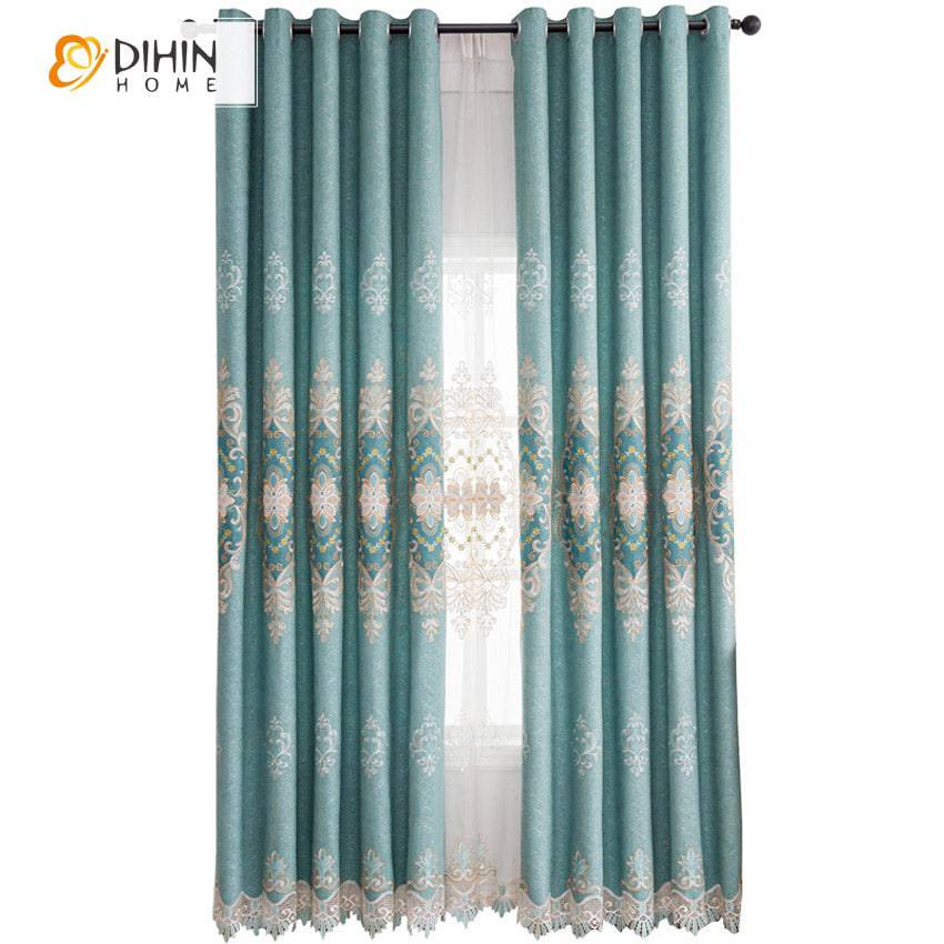 DIHIN HOME European Green Color Embroidered Curtains,Blackout Grommet Window Curtain for Living Room ,52x84-inch,1 Panel Roman Shades Curtains Window Blinds custom curtains blackout curtains curtains for living room sheer curtains curtain fabric linen curtains kitchen curtains velvet curtains pinch pleat curtains bay window curtains outdoor curtains pleated curtains floral curtains dining room curtains kitchen valances drapes for bedroom patio curtains nursery curtains grommet curtains