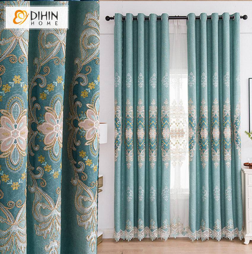 DIHIN HOME European Green Color Embroidered Curtains,Blackout Grommet Window Curtain for Living Room ,52x84-inch,1 Panel Roman Shades Curtains Window Blinds custom curtains blackout curtains curtains for living room sheer curtains curtain fabric linen curtains kitchen curtains velvet curtains pinch pleat curtains bay window curtains outdoor curtains pleated curtains floral curtains dining room curtains kitchen valances drapes for bedroom patio curtains nursery curtains grommet curtains