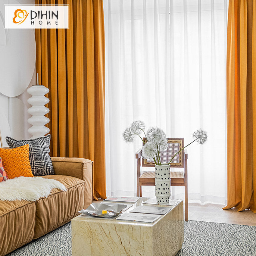 DIHIN HOME European High-end Hermes Orange Curtains,Grommet Window Curtain for Living Room ,52x63-inch,1 Panel Roman Shades Curtains Window Blinds custom curtains blackout curtains curtains for living room sheer curtains curtain fabric linen curtains kitchen curtains velvet curtains pinch pleat curtains bay window curtains outdoor curtains pleated curtains floral curtains dining room curtains kitchen valances drapes for bedroom patio curtains nursery curtains grommet curtains