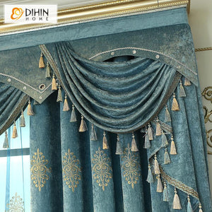 DIHIN HOME European High Quality Blue Color Embroidered Valance ,Blackout Curtains Grommet Window Curtain for Living Room ,52x84-inch,1 Panel Roman Shades Curtains Window Blinds custom curtains blackout curtains curtains for living room sheer curtains curtain fabric linen curtains kitchen curtains velvet curtains pinch pleat curtains bay window curtains outdoor curtains pleated curtains floral curtains dining room curtains kitchen valances drapes for bedroom patio curtains nursery curtains grommet curtains