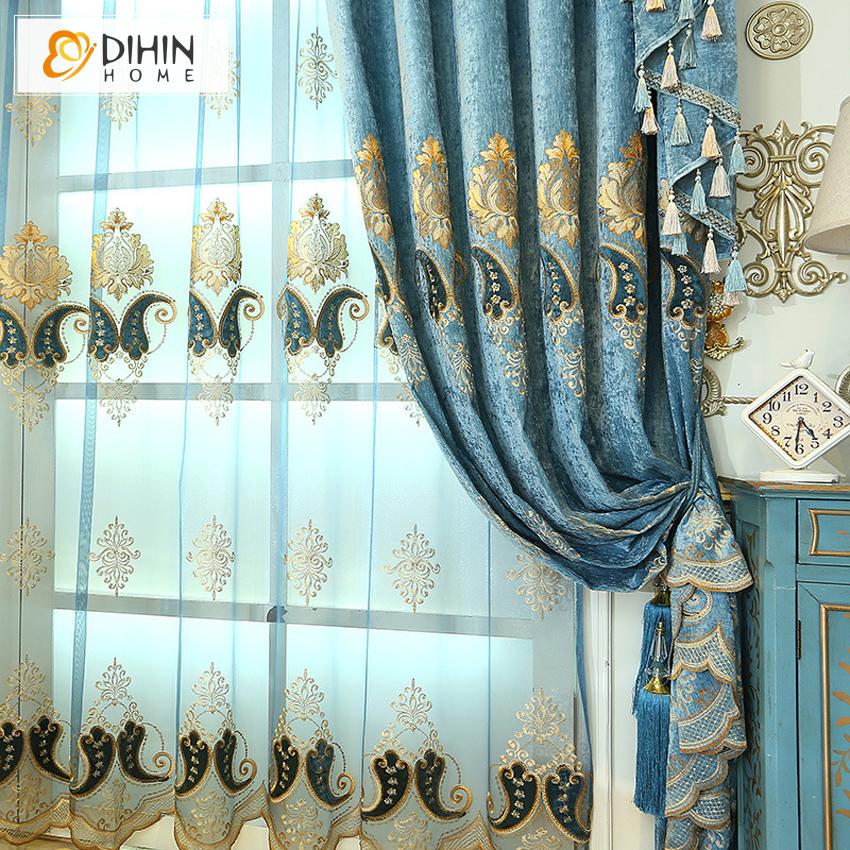 DIHIN HOME European High Quality Blue Color Embroidered Valance ,Blackout Curtains Grommet Window Curtain for Living Room ,52x84-inch,1 Panel Roman Shades Curtains Window Blinds custom curtains blackout curtains curtains for living room sheer curtains curtain fabric linen curtains kitchen curtains velvet curtains pinch pleat curtains bay window curtains outdoor curtains pleated curtains floral curtains dining room curtains kitchen valances drapes for bedroom patio curtains nursery curtains grommet curtains