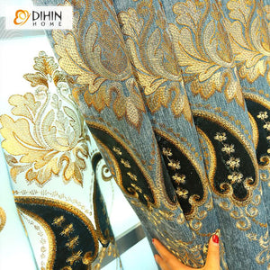 DIHIN HOME European High Quality Blue Color Embroidered Valance ,Blackout Curtains Grommet Window Curtain for Living Room ,52x84-inch,1 Panel Roman Shades Curtains Window Blinds custom curtains blackout curtains curtains for living room sheer curtains curtain fabric linen curtains kitchen curtains velvet curtains pinch pleat curtains bay window curtains outdoor curtains pleated curtains floral curtains dining room curtains kitchen valances drapes for bedroom patio curtains nursery curtains grommet curtains