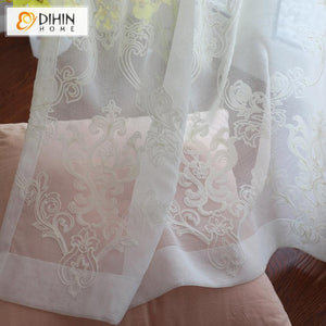 DIHIN HOME European Jacquard Embroidered Sheer Curtain, Grommet Window Curtain for Living Room ,52x63-inch,1 Panel Roman Shades Curtains Window Blinds custom curtains blackout curtains curtains for living room sheer curtains curtain fabric linen curtains kitchen curtains velvet curtains pinch pleat curtains bay window curtains outdoor curtains pleated curtains floral curtains dining room curtains kitchen valances drapes for bedroom patio curtains nursery curtains grommet curtains