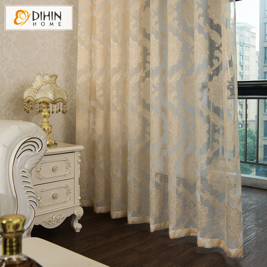 DIHIN HOME European Jacquard,Sheer Curtain,Grommet Window Curtain for Living Room ,52x63-inch,1 Panel Curtains custom curtains blackout curtains curtains for living room curtain fabric linen curtains
