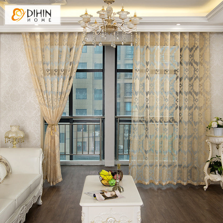 DIHIN HOME European Jacquard,Sheer Curtain,Grommet Window Curtain for Living Room ,52x63-inch,1 Panel Curtains custom curtains blackout curtains curtains for living room curtain fabric linen curtains