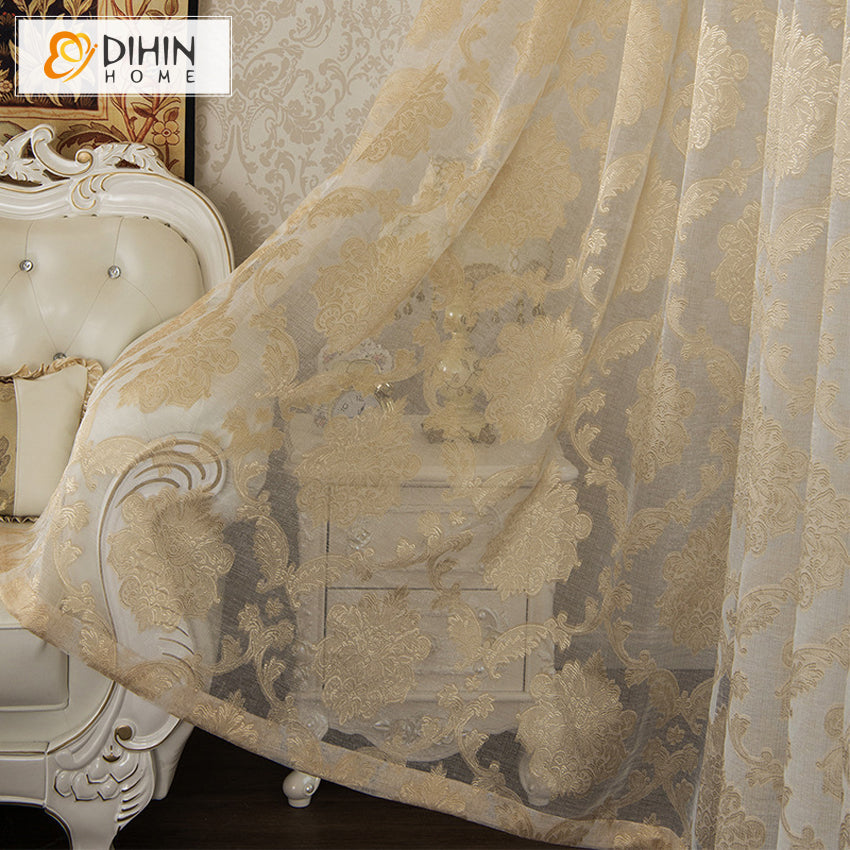 DIHIN HOME European Jacquard,Sheer Curtain,Grommet Window Curtain for Living Room ,52x63-inch,1 Panel Curtains custom curtains blackout curtains curtains for living room curtain fabric linen curtains