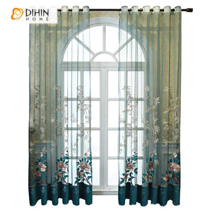 DIHIN HOME European Luxury Blue Embroidered Sheer Curtain, Grommet Window Curtain for Living Room ,52x63-inch,1 Panel Roman Shades Curtains Window Blinds custom curtains blackout curtains curtains for living room sheer curtains curtain fabric linen curtains kitchen curtains velvet curtains pinch pleat curtains bay window curtains outdoor curtains pleated curtains floral curtains dining room curtains kitchen valances drapes for bedroom patio curtains nursery curtains grommet curtains