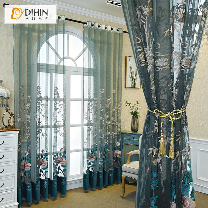 DIHIN HOME European Luxury Blue Embroidered Sheer Curtain, Grommet Window Curtain for Living Room ,52x63-inch,1 Panel Roman Shades Curtains Window Blinds custom curtains blackout curtains curtains for living room sheer curtains curtain fabric linen curtains kitchen curtains velvet curtains pinch pleat curtains bay window curtains outdoor curtains pleated curtains floral curtains dining room curtains kitchen valances drapes for bedroom patio curtains nursery curtains grommet curtains