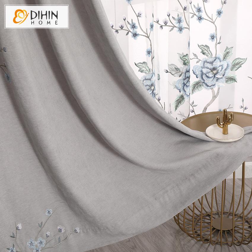 DIHIN HOME European Luxury Cotton Linen Blue Flower Embroidered,Blackout Grommet Window Curtain for Living Room ,52x63-inch,1 Panel Roman Shades Curtains Window Blinds custom curtains blackout curtains curtains for living room sheer curtains curtain fabric linen curtains kitchen curtains velvet curtains pinch pleat curtains bay window curtains outdoor curtains pleated curtains floral curtains dining room curtains kitchen valances drapes for bedroom patio curtains nursery curtains grommet curtains