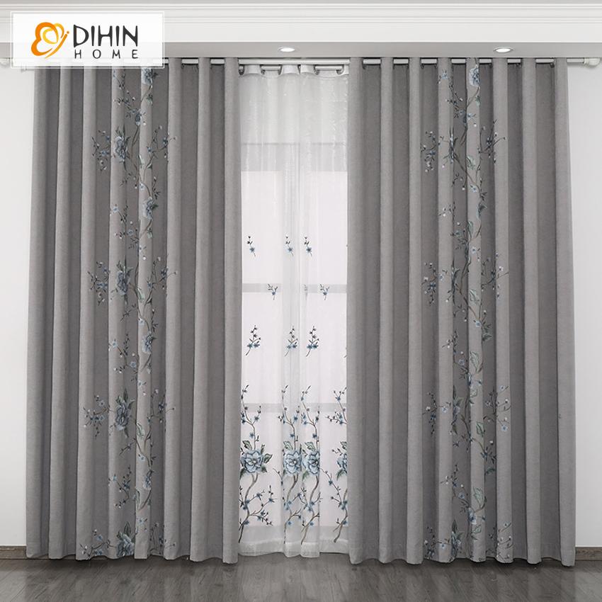 DIHIN HOME European Luxury Cotton Linen Blue Flower Embroidered,Blackout Grommet Window Curtain for Living Room ,52x63-inch,1 Panel Roman Shades Curtains Window Blinds custom curtains blackout curtains curtains for living room sheer curtains curtain fabric linen curtains kitchen curtains velvet curtains pinch pleat curtains bay window curtains outdoor curtains pleated curtains floral curtains dining room curtains kitchen valances drapes for bedroom patio curtains nursery curtains grommet curtains