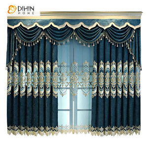 DIHIN HOME European Luxury Embroidered Blue Valance ,Blackout Curtains Grommet Window Curtain for Living Room ,52x84-inch,1 Panel Roman Shades Curtains Window Blinds custom curtains blackout curtains curtains for living room sheer curtains curtain fabric linen curtains kitchen curtains velvet curtains pinch pleat curtains bay window curtains outdoor curtains pleated curtains floral curtains dining room curtains kitchen valances drapes for bedroom patio curtains nursery curtains grommet curtains