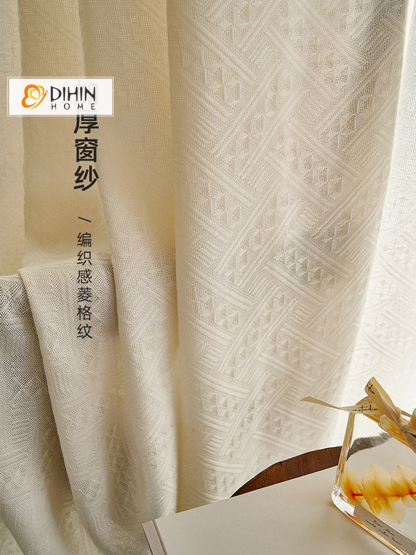 DIHIN HOME European Luxury Geometric Jacquard,Grommet Window Sheer Curtain for Living Room ,52x63-inch,1 Panel Roman Shades Curtains Window Blinds custom curtains blackout curtains curtains for living room sheer curtains curtain fabric linen curtains kitchen curtains velvet curtains pinch pleat curtains bay window curtains outdoor curtains pleated curtains floral curtains dining room curtains kitchen valances drapes for bedroom patio curtains nursery curtains grommet curtains