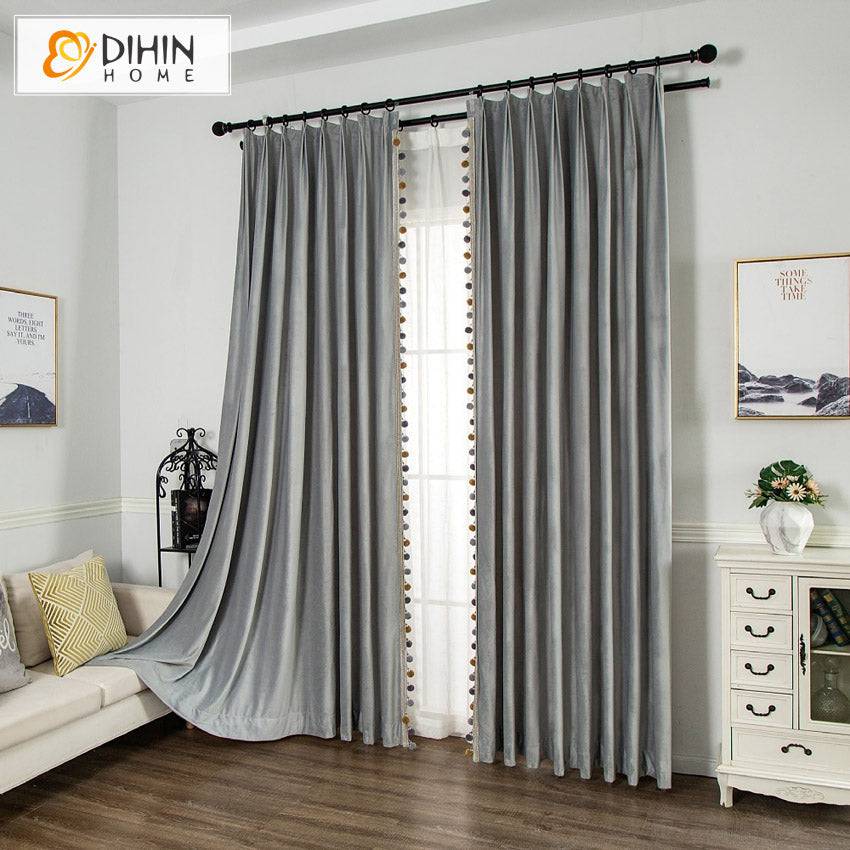DIHIN HOME European Luxury Grey Color Velvet Fabric With Trims,Blackout Grommet Window Curtain for Living Room,1 Panel Roman Shades Curtains Window Blinds custom curtains blackout curtains curtains for living room sheer curtains curtain fabric linen curtains kitchen curtains velvet curtains pinch pleat curtains bay window curtains outdoor curtains pleated curtains floral curtains dining room curtains kitchen valances drapes for bedroom patio curtains nursery curtains grommet curtains