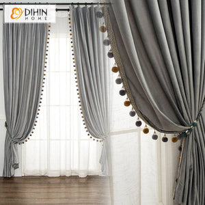 DIHIN HOME European Luxury Grey Color Velvet Fabric With Trims,Blackout Grommet Window Curtain for Living Room,1 Panel Roman Shades Curtains Window Blinds custom curtains blackout curtains curtains for living room sheer curtains curtain fabric linen curtains kitchen curtains velvet curtains pinch pleat curtains bay window curtains outdoor curtains pleated curtains floral curtains dining room curtains kitchen valances drapes for bedroom patio curtains nursery curtains grommet curtains