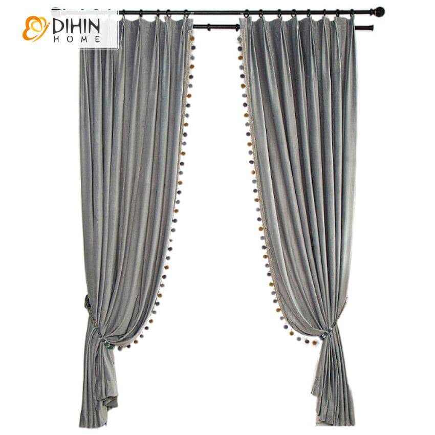 DIHIN HOME European Luxury Grey Color Velvet Fabric With Trims,Blackout Grommet Window Curtain for Living Room,1 Panel Roman Shades Curtains Window Blinds custom curtains blackout curtains curtains for living room sheer curtains curtain fabric linen curtains kitchen curtains velvet curtains pinch pleat curtains bay window curtains outdoor curtains pleated curtains floral curtains dining room curtains kitchen valances drapes for bedroom patio curtains nursery curtains grommet curtains