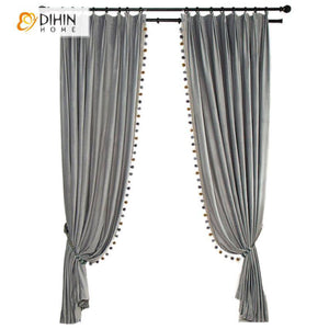 DIHIN HOME European Luxury Grey Color Velvet Fabric With Trims,Blackout Grommet Window Curtain for Living Room,1 Panel Roman Shades Curtains Window Blinds custom curtains blackout curtains curtains for living room sheer curtains curtain fabric linen curtains kitchen curtains velvet curtains pinch pleat curtains bay window curtains outdoor curtains pleated curtains floral curtains dining room curtains kitchen valances drapes for bedroom patio curtains nursery curtains grommet curtains