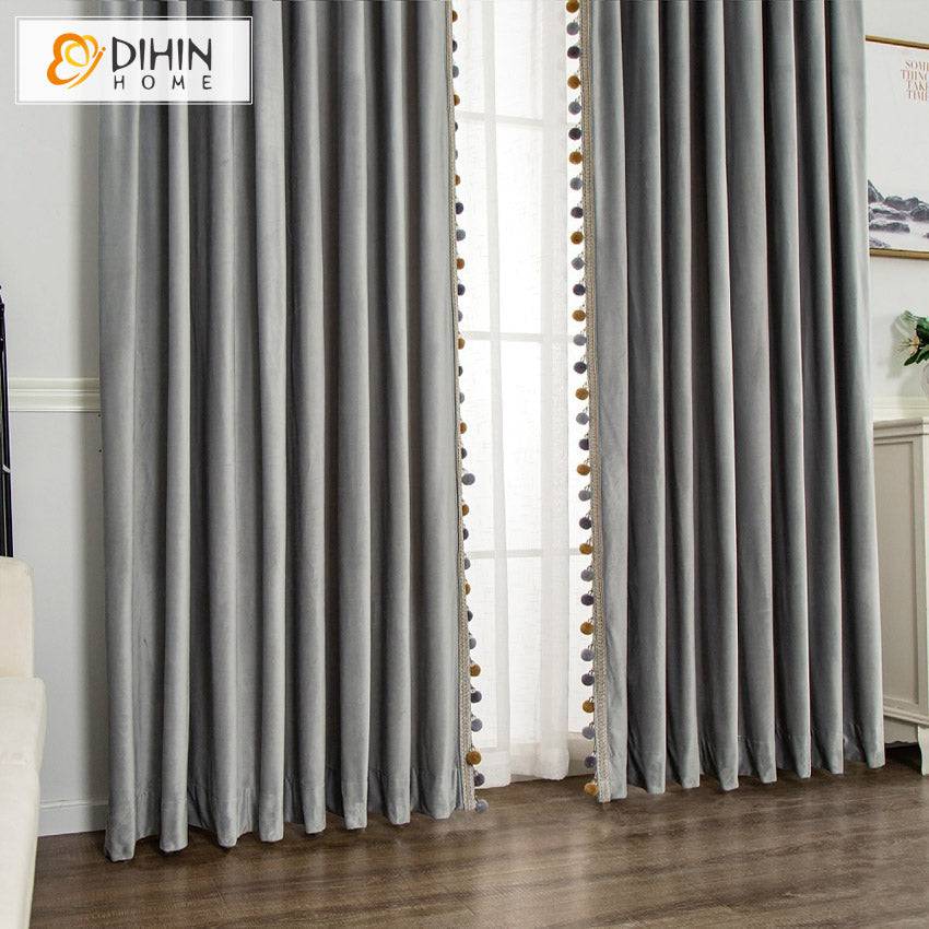 DIHIN HOME European Luxury Grey Color Velvet Fabric With Trims,Blackout Grommet Window Curtain for Living Room,1 Panel Roman Shades Curtains Window Blinds custom curtains blackout curtains curtains for living room sheer curtains curtain fabric linen curtains kitchen curtains velvet curtains pinch pleat curtains bay window curtains outdoor curtains pleated curtains floral curtains dining room curtains kitchen valances drapes for bedroom patio curtains nursery curtains grommet curtains