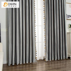 DIHIN HOME European Luxury Grey Color Velvet Fabric With Trims,Blackout Grommet Window Curtain for Living Room,1 Panel Roman Shades Curtains Window Blinds custom curtains blackout curtains curtains for living room sheer curtains curtain fabric linen curtains kitchen curtains velvet curtains pinch pleat curtains bay window curtains outdoor curtains pleated curtains floral curtains dining room curtains kitchen valances drapes for bedroom patio curtains nursery curtains grommet curtains