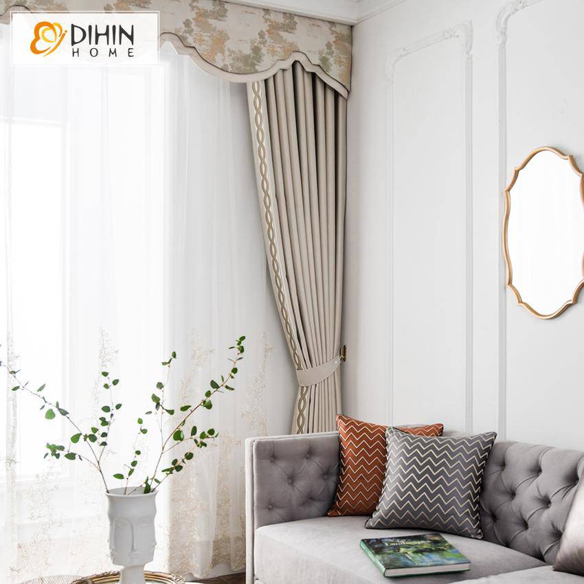 DIHIN HOME European Luxury Imitation Silk Pearl Shell Color Farbic Embroidered Valance,Blackout Curtains Grommet Window Curtain for Living Room ,52x84-inch,1 Panel Roman Shades Window Curtains Curtains Window Blinds Curtains Drapes linen drapery curtains and drapes windows drapes custom curtains blackout curtains curtains for living room window shades sheer curtains curtain fabric window treatments custom drapery