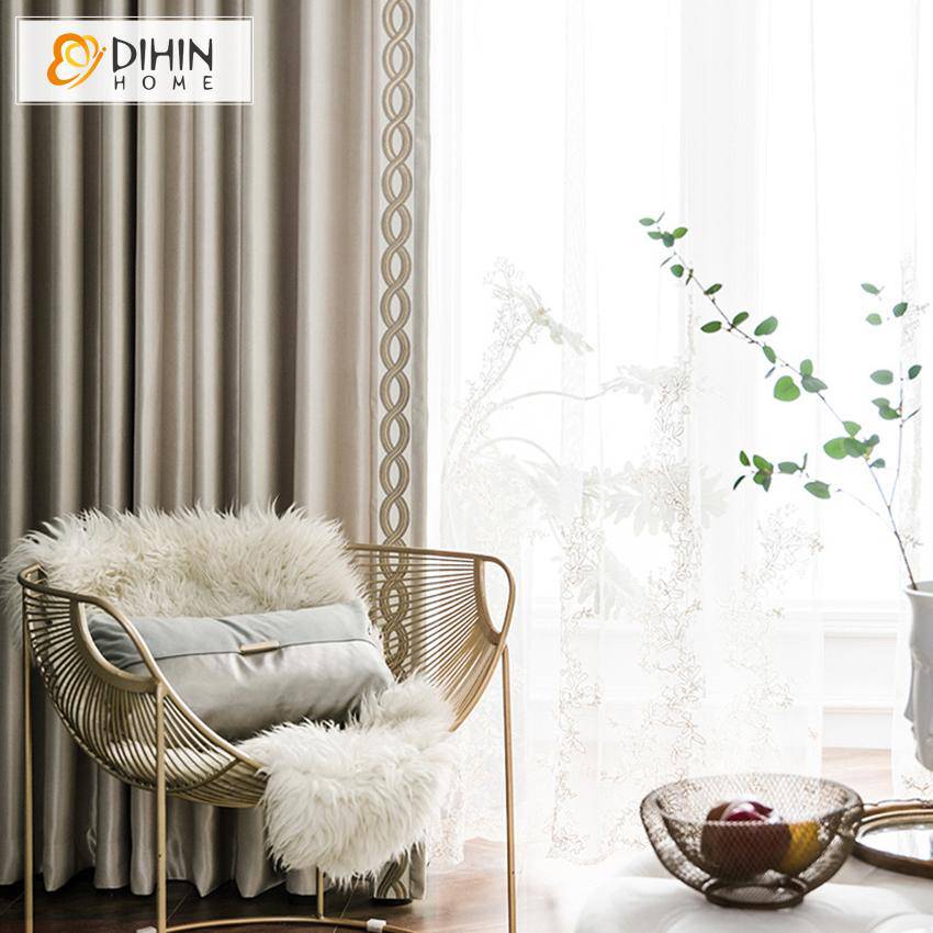 DIHIN HOME European Luxury Imitation Silk Pearl Shell Color Farbic Embroidered Valance,Blackout Curtains Grommet Window Curtain for Living Room ,52x84-inch,1 Panel Roman Shades Window Curtains Curtains Window Blinds Curtains Drapes linen drapery curtains and drapes windows drapes custom curtains blackout curtains curtains for living room window shades sheer curtains curtain fabric window treatments custom drapery