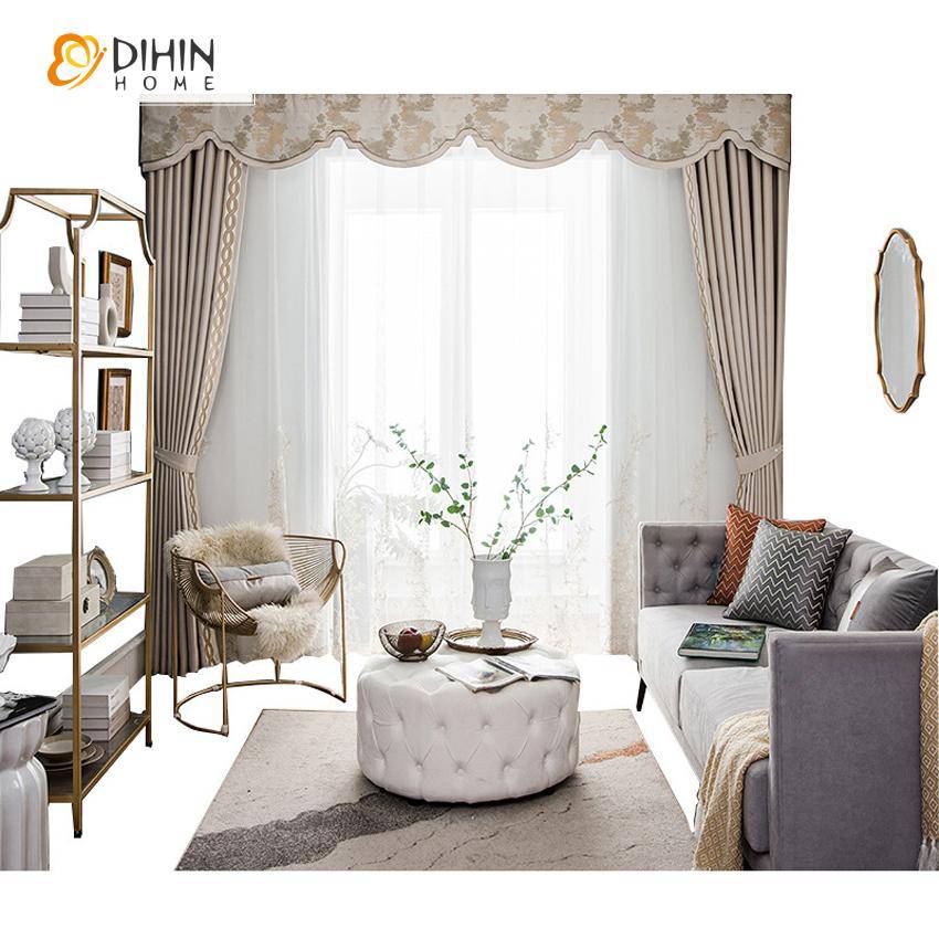 DIHIN HOME European Luxury Imitation Silk Pearl Shell Color Farbic Embroidered Valance,Blackout Curtains Grommet Window Curtain for Living Room ,52x84-inch,1 Panel Roman Shades Window Curtains Curtains Window Blinds Curtains Drapes linen drapery curtains and drapes windows drapes custom curtains blackout curtains curtains for living room window shades sheer curtains curtain fabric window treatments custom drapery