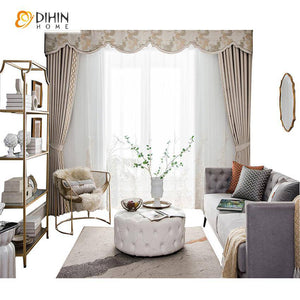 DIHIN HOME European Luxury Imitation Silk Pearl Shell Color Farbic Embroidered Valance,Blackout Curtains Grommet Window Curtain for Living Room ,52x84-inch,1 Panel Roman Shades Window Curtains Curtains Window Blinds Curtains Drapes linen drapery curtains and drapes windows drapes custom curtains blackout curtains curtains for living room window shades sheer curtains curtain fabric window treatments custom drapery
