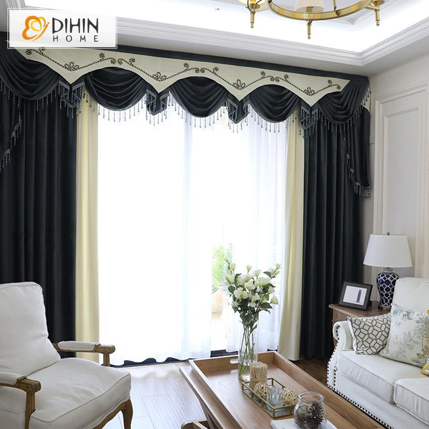 DIHIN HOME European Luxury Solid Black Decoration Embroidered Valance ,Blackout Curtains Grommet Window Curtain for Living Room ,52x84-inch,1 Panel Roman Shades Window Curtains Curtains Window Blinds Curtains Drapes linen drapery curtains and drapes windows drapes custom curtains blackout curtains curtains for living room window shades sheer curtains curtain fabric window treatments custom drapery