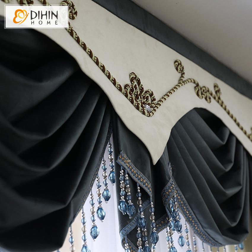 DIHIN HOME European Luxury Solid Black Decoration Embroidered Valance ,Blackout Curtains Grommet Window Curtain for Living Room ,52x84-inch,1 Panel Roman Shades Window Curtains Curtains Window Blinds Curtains Drapes linen drapery curtains and drapes windows drapes custom curtains blackout curtains curtains for living room window shades sheer curtains curtain fabric window treatments custom drapery