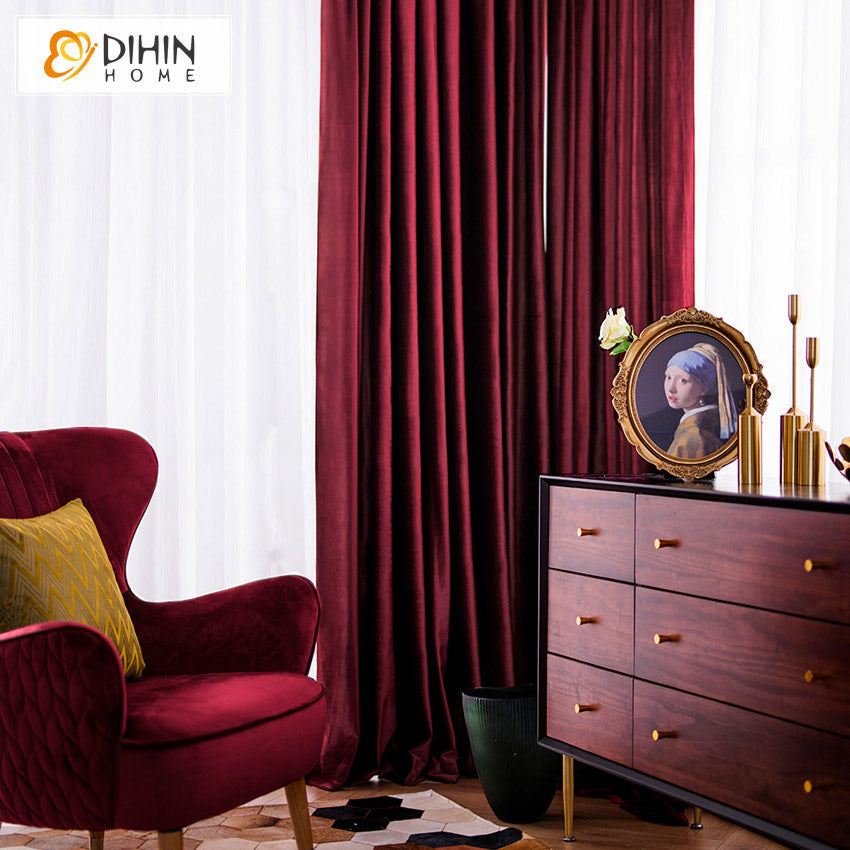DIHIN HOME European Luxury Wine Red Color Velvet Fabric,Blackout Curtains Grommet Window Curtain for Living Room,52x63-inch,1 Panel Roman Shades Curtains Window Blinds custom curtains blackout curtains curtains for living room sheer curtains curtain fabric linen curtains kitchen curtains velvet curtains pinch pleat curtains bay window curtains outdoor curtains pleated curtains floral curtains dining room curtains kitchen valances drapes for bedroom patio curtains nursery curtains grommet curtains