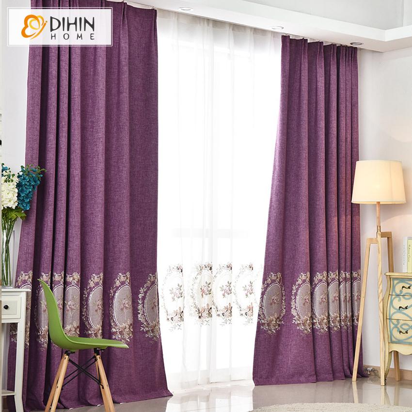 DIHIN HOME European Purple Color Embroidered Curtain,Blackout Curtains Grommet Window Curtain for Living Room ,52x84-inch,1 Panel Curtains custom curtains blackout curtains curtains for living room curtain fabric linen curtains