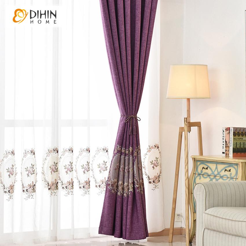 DIHIN HOME European Purple Color Embroidered Curtain,Blackout Curtains Grommet Window Curtain for Living Room ,52x84-inch,1 Panel Curtains custom curtains blackout curtains curtains for living room curtain fabric linen curtains