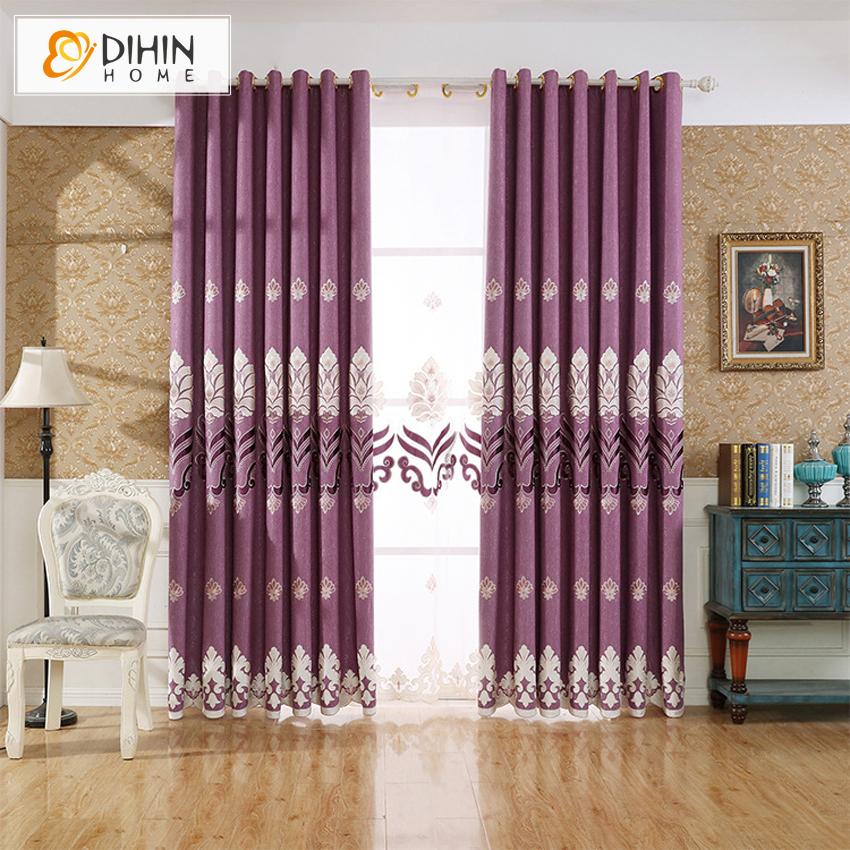 DIHIN HOME European Purple Embroidered Curtains,Blackout Curtains Grommet Window Curtain for Living Room ,52x84-inch,1 Panel Curtains custom curtains blackout curtains curtains for living room curtain fabric linen curtains