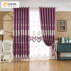 DIHIN HOME European Purple Embroidered Curtains,Blackout Curtains Grommet Window Curtain for Living Room ,52x84-inch,1 Panel Curtains custom curtains blackout curtains curtains for living room curtain fabric linen curtains
