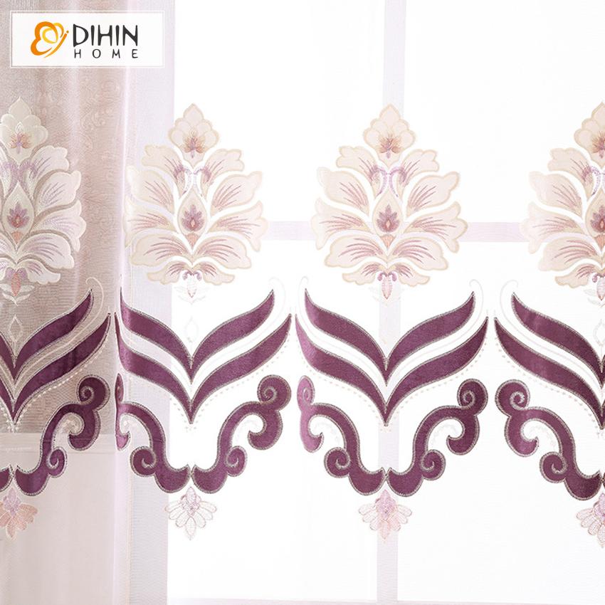 DIHIN HOME European Purple Embroidered Curtains,Blackout Curtains Grommet Window Curtain for Living Room ,52x84-inch,1 Panel Curtains custom curtains blackout curtains curtains for living room curtain fabric linen curtains