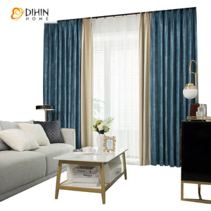 DIHIN HOME European Retro Blue and Beige Velvet ,Blackout Curtains Grommet Window Curtain for Living Room,52x63-inch,1 Panel Roman Shades Curtains Window Blinds custom curtains blackout curtains curtains for living room sheer curtains curtain fabric linen curtains kitchen curtains velvet curtains pinch pleat curtains bay window curtains outdoor curtains pleated curtains floral curtains dining room curtains kitchen valances drapes for bedroom patio curtains nursery curtains grommet curtains