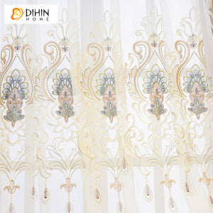 DIHIN HOME European Roral Luxury Embroidered Valance,Blackout Curtains Grommet Window Curtain for Living Room ,52x84-inch,1 Panel Roman Shades Curtains Window Blinds custom curtains blackout curtains curtains for living room sheer curtains curtain fabric linen curtains kitchen curtains velvet curtains pinch pleat curtains bay window curtains outdoor curtains pleated curtains floral curtains dining room curtains kitchen valances drapes for bedroom patio curtains nursery curtains grommet curtains