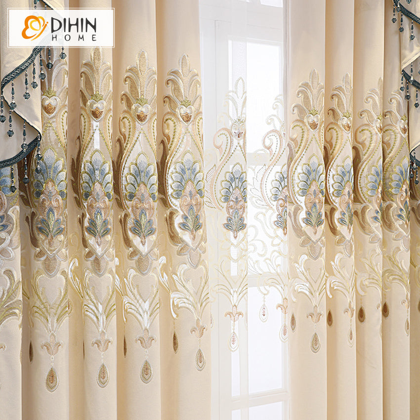 DIHIN HOME European Roral Luxury Embroidered Valance,Blackout Curtains Grommet Window Curtain for Living Room ,52x84-inch,1 Panel Roman Shades Curtains Window Blinds custom curtains blackout curtains curtains for living room sheer curtains curtain fabric linen curtains kitchen curtains velvet curtains pinch pleat curtains bay window curtains outdoor curtains pleated curtains floral curtains dining room curtains kitchen valances drapes for bedroom patio curtains nursery curtains grommet curtains