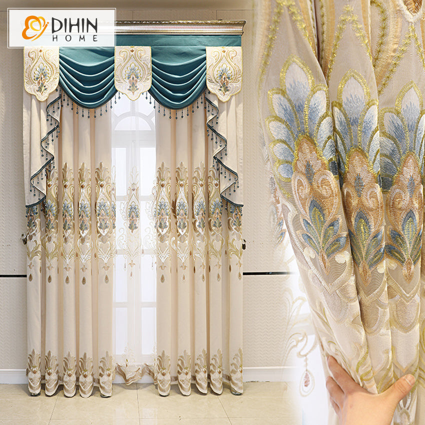 DIHIN HOME European Roral Luxury Embroidered Valance,Blackout Curtains Grommet Window Curtain for Living Room ,52x84-inch,1 Panel Roman Shades Curtains Window Blinds custom curtains blackout curtains curtains for living room sheer curtains curtain fabric linen curtains kitchen curtains velvet curtains pinch pleat curtains bay window curtains outdoor curtains pleated curtains floral curtains dining room curtains kitchen valances drapes for bedroom patio curtains nursery curtains grommet curtains