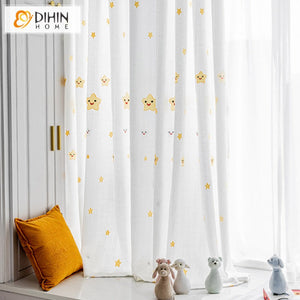 DIHIN HOME European Stars Embroidered,Grommet Window Sheer Curtain for Living Room ,52x63-inch,1 Panel Roman Shades Curtains Window Blinds custom curtains blackout curtains curtains for living room sheer curtains curtain fabric linen curtains kitchen curtains velvet curtains pinch pleat curtains bay window curtains outdoor curtains pleated curtains floral curtains dining room curtains kitchen valances drapes for bedroom patio curtains nursery curtains grommet curtains
